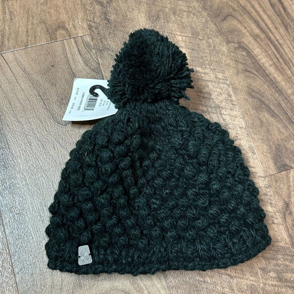 Spyder Girls BRRR Berry Knitted Pom Ski Hat Black Color